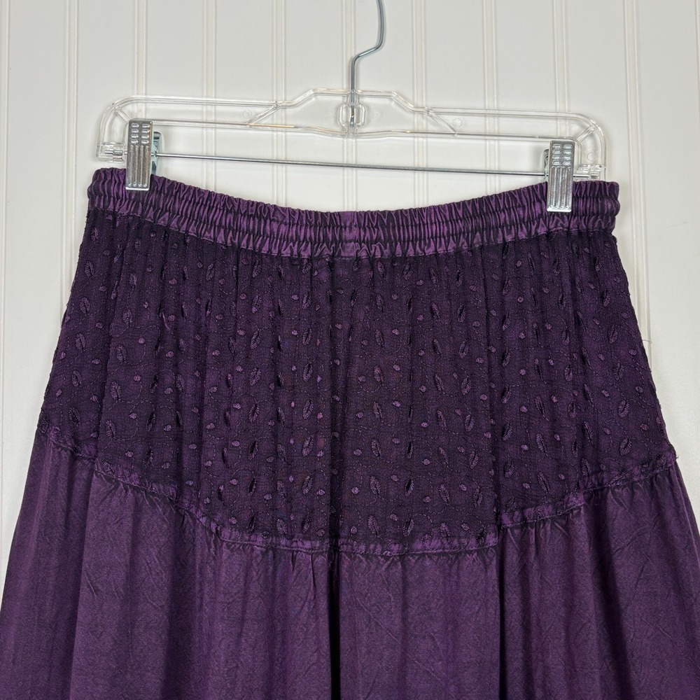 Boho Handkerchief Hem Midi Skirt Purple Rayon Festival Gypsy Fairy Free Size M - Picture 5 of 11